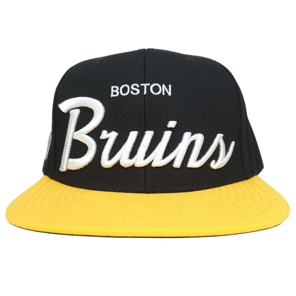 Boston Bruins Mitchell‎ & Ness NHL Snapback Hat Cap 3D Logo Script Art Black New